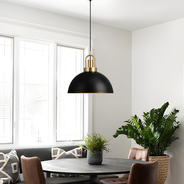 Latitude Run® 13.7'' Matte Black And Gold Farmhouse Pendant Light Wayfair